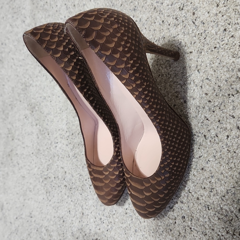 kate spade Brown Textured Snake-Embossed Leather Pumps - Picture 4 of 11